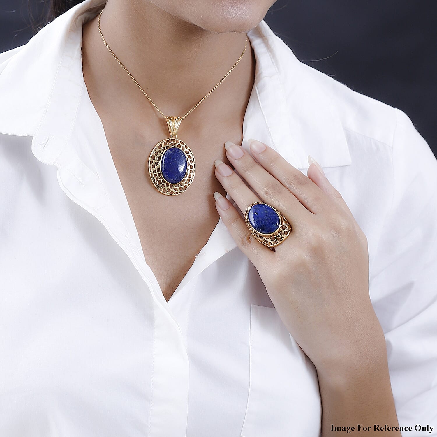 Karis Lapis Lazuli Solitaire Ring (Size 11) and Pendant in 18K YG Plated 55.65 ctw