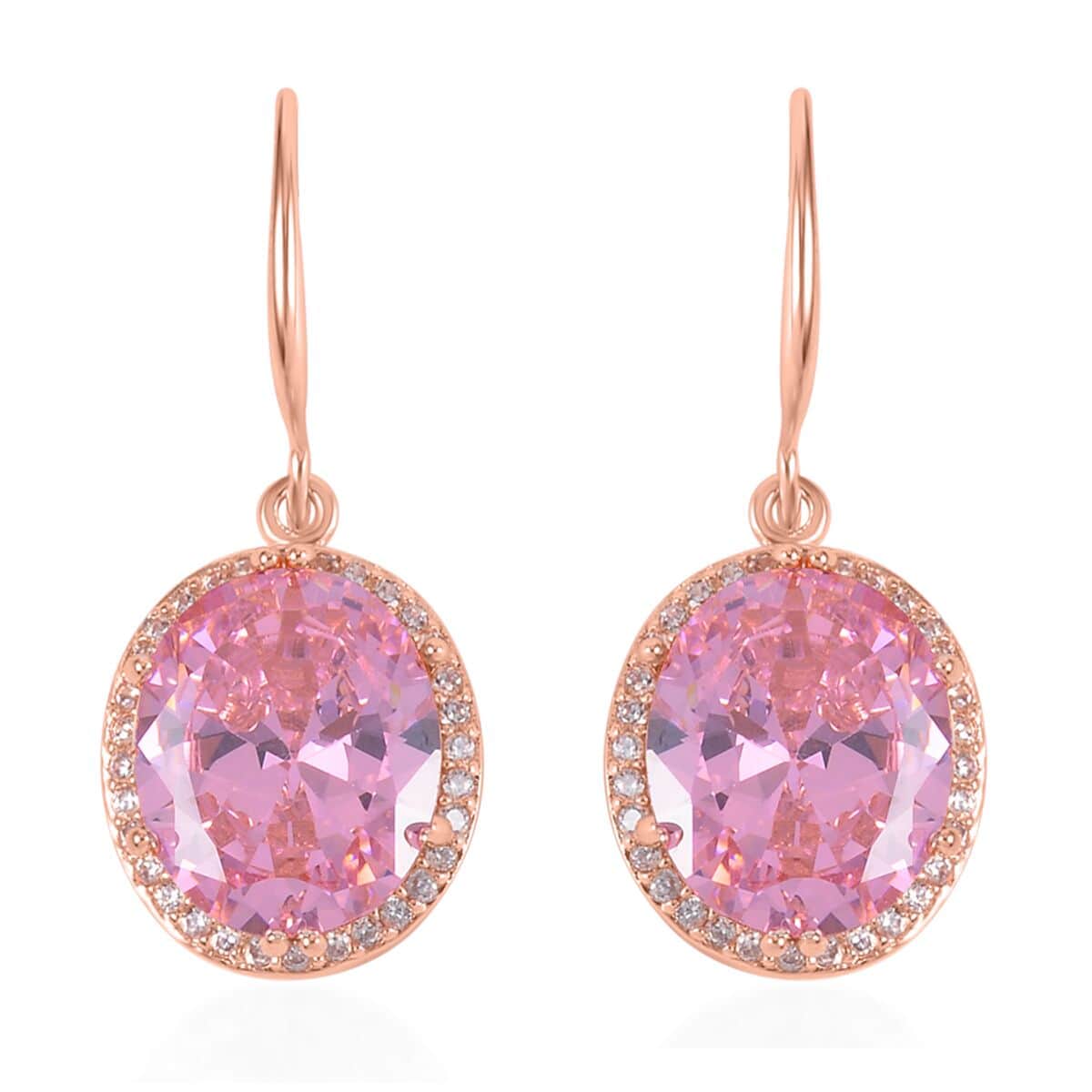 Simulated Pink and White Diamond Earrings, Halo Ring (Size 6.0) and Pendant Necklace 20-22 Inches in Rosetone image number 7