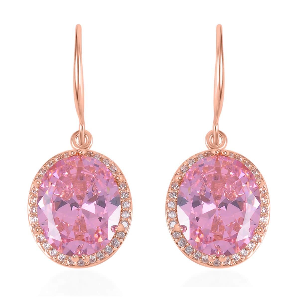 Simulated Pink and White Diamond Earrings, Halo Ring (Size 8.0) and Pendant Necklace in Rosetone 20-22 Inches image number 7