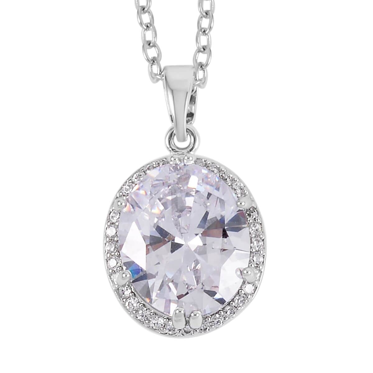 Simulated White Diamond Earrings, Halo Ring (Size 6.0) and Pendant Necklace in Silvertone 20-22 Inches image number 5