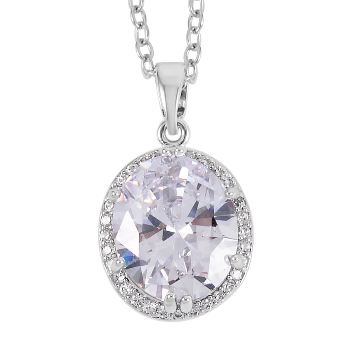 Simulated White Diamond Earrings, Halo Ring (Size 7.0) and Pendant Necklace in Silvertone 20-22 Inches image number 5