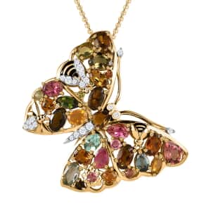 GP Trionfo Collection Premium Multi-Tourmaline Pendant Necklace,  Butterfly Pendant Necklace, White Zircon Accent Pendant Necklace, 20 Inch Necklace, Vermeil Yellow Gold Over Sterling Silver Pendant Necklace 4.80 ctw