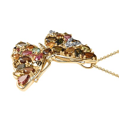 GP Trionfo Collection Premium Multi-Tourmaline Pendant Necklace,  Butterfly Pendant Necklace, White Zircon Accent Pendant Necklace, 20 Inch Necklace, Vermeil Yellow Gold Over Sterling Silver Pendant Necklace 4.80 ctw