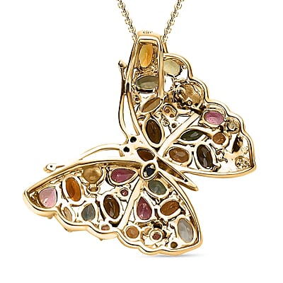 GP Trionfo Collection Premium Multi-Tourmaline Pendant Necklace,  Butterfly Pendant Necklace, White Zircon Accent Pendant Necklace, 20 Inch Necklace, Vermeil Yellow Gold Over Sterling Silver Pendant Necklace 4.80 ctw