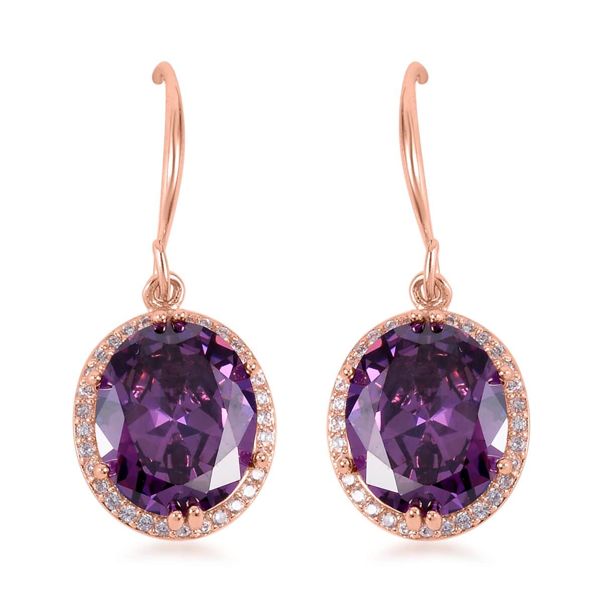 Simulated Amethyst Color and White Diamond Earrings, Halo Ring (Size 9.0) and Pendant Necklace in Rosetone 20-22 Inches image number 7