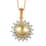 South Sea Golden Pearl and Moissanite Sunburst Pendant Necklace 20 Inches in Vermeil Yellow Gold Over Sterling Silver 0.50 ctw