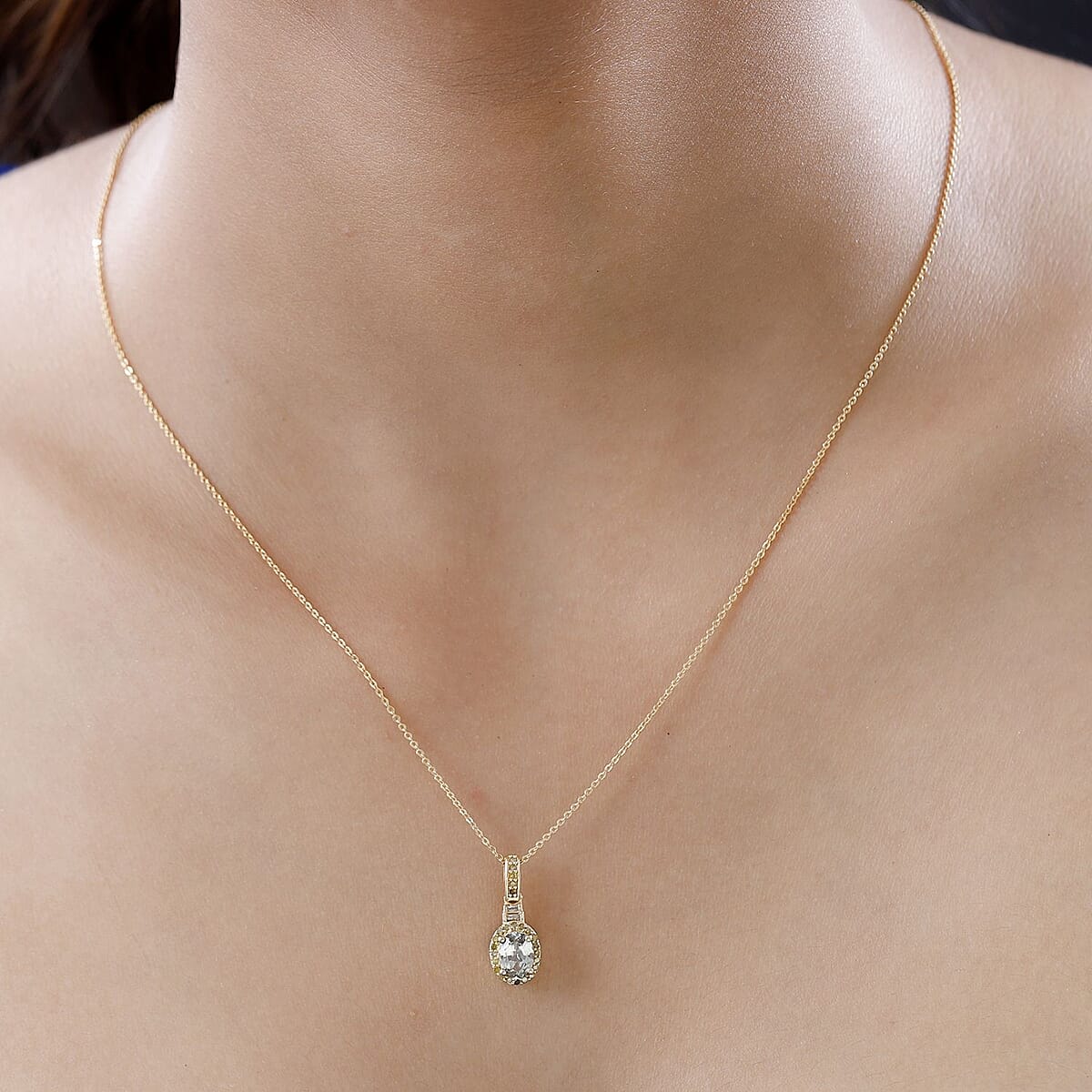 AAA Turkizite, Yellow and White Diamond Pendant Necklace 20 Inches in Vermeil Yellow Gold Over Sterling Silver 1.00 ctw image number 2