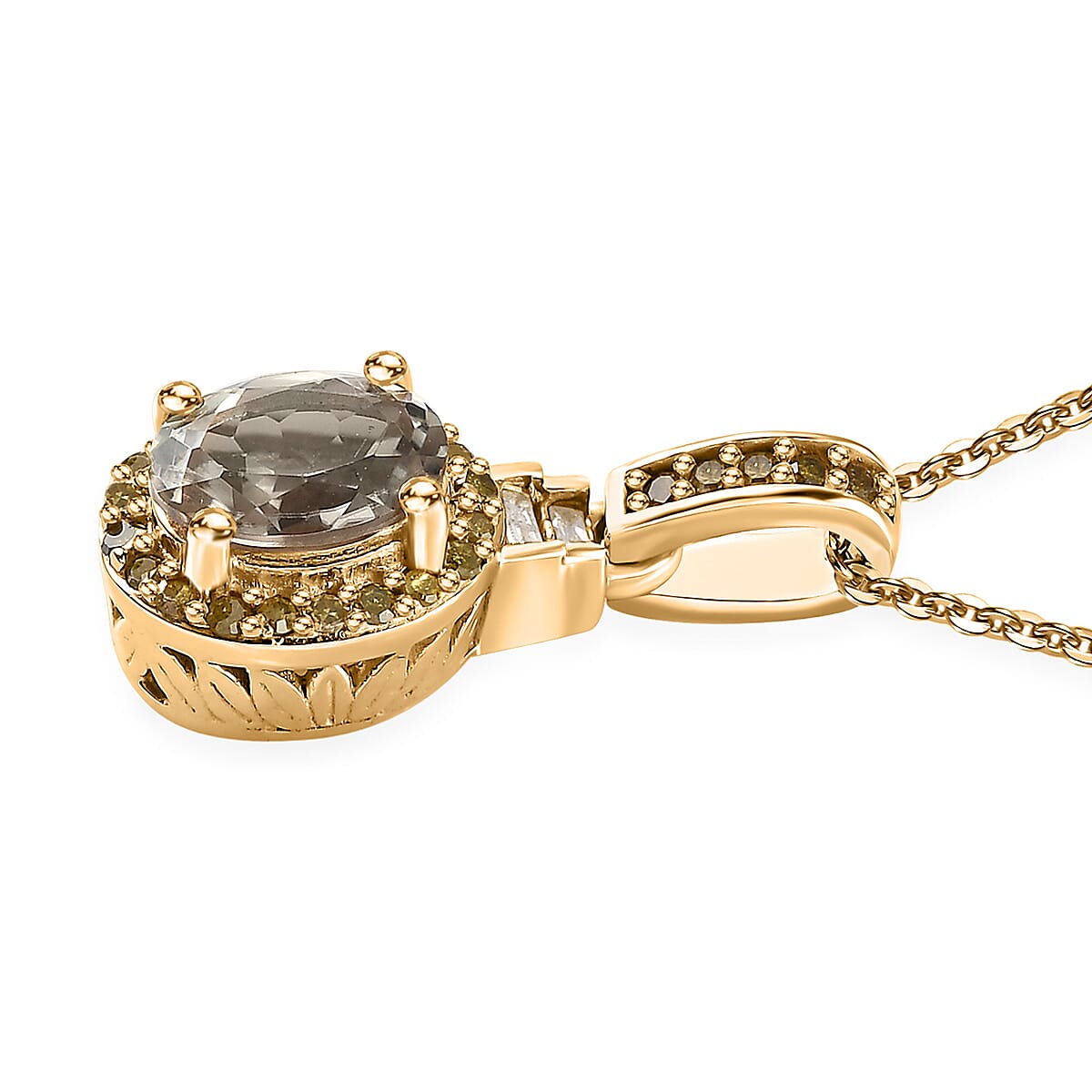 AAA Turkizite, Yellow and White Diamond Pendant Necklace 20 Inches in Vermeil Yellow Gold Over Sterling Silver 1.00 ctw image number 3