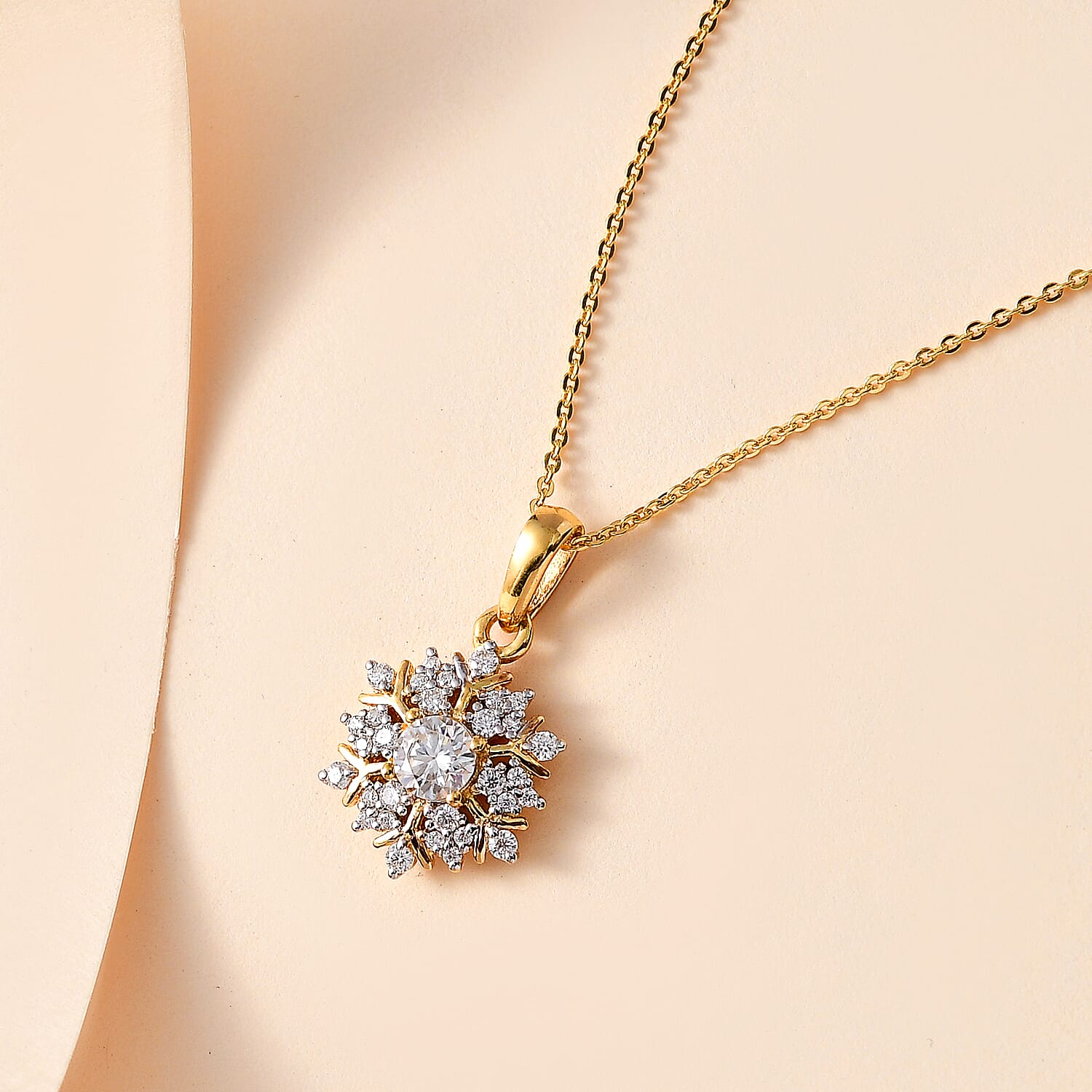 Moissantie Pendant Necklace 20 Inches in Vermeil Yellow Gold Over Sterling Silver 0.70 ctw