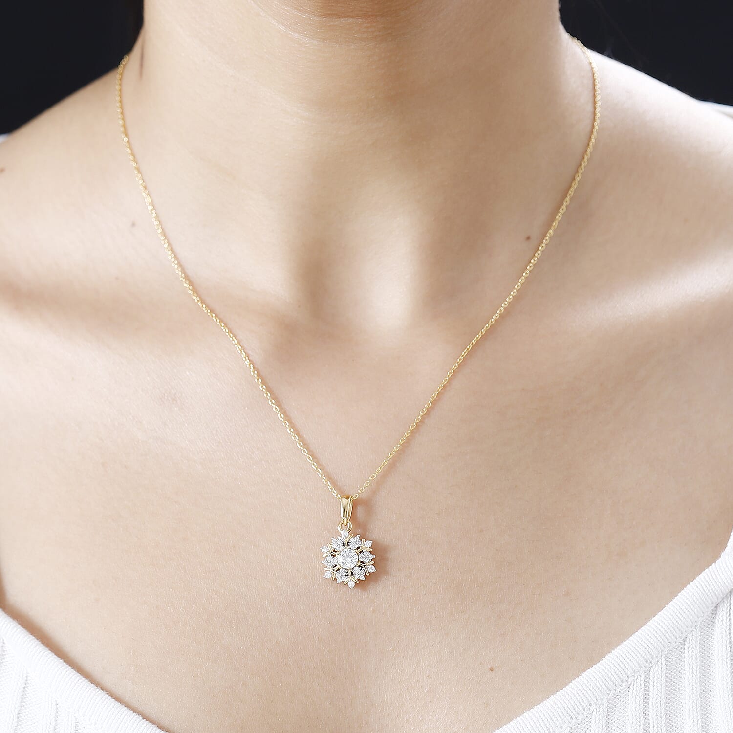 Moissantie Pendant Necklace 20 Inches in Vermeil Yellow Gold Over Sterling Silver 0.70 ctw