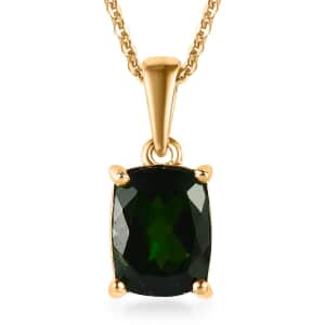 Chrome Diopside Solitaire Pendant Necklace 20 Inches in Vermeil Yellow Gold Over Sterling Silver 2.00 ctw