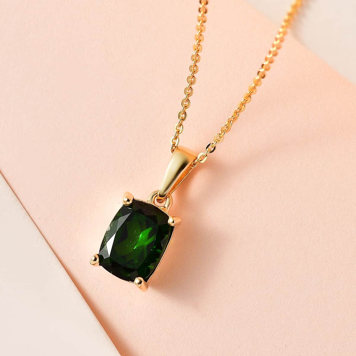 Chrome Diopside Solitaire Pendant Necklace 20 Inches in Vermeil Yellow Gold Over Sterling Silver 2.00 ctw image number 1