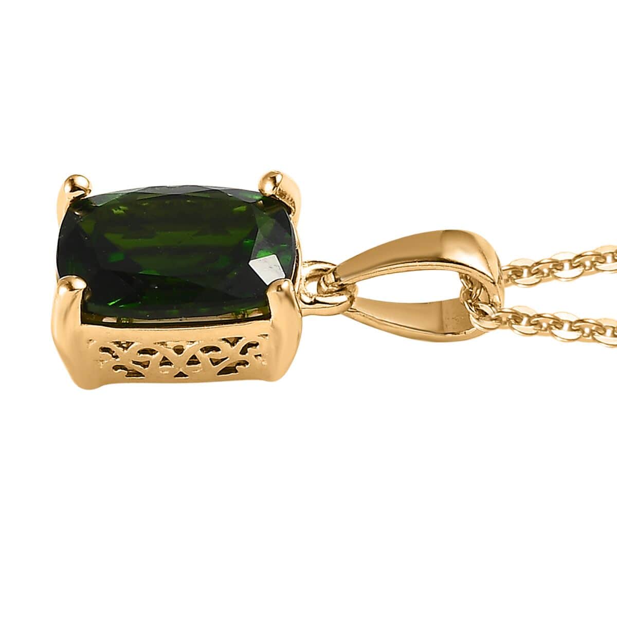 Chrome Diopside Solitaire Pendant Necklace 20 Inches in Vermeil Yellow Gold Over Sterling Silver 2.00 ctw image number 3