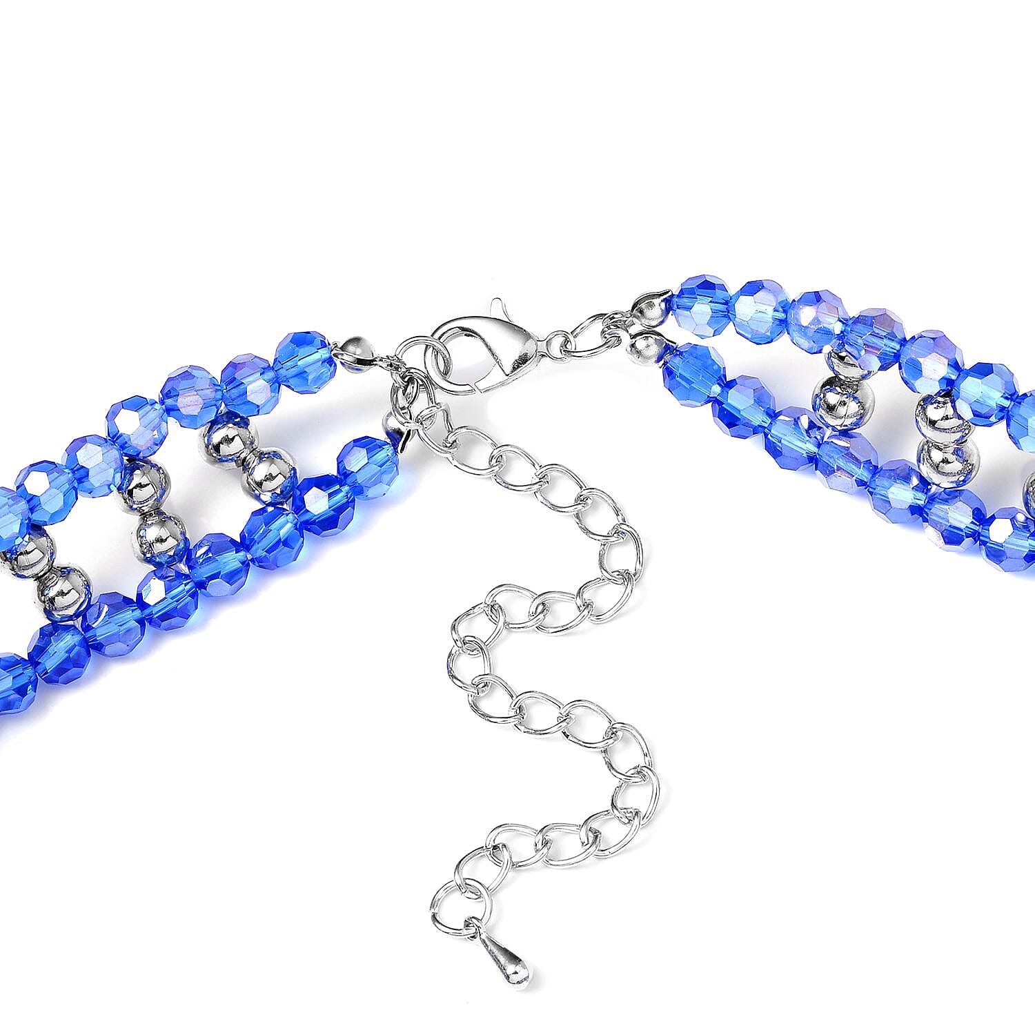 Sapphire Blue Glass, Resin Waterfall Necklace 16-20 Inches and Earrings in Silvertone & Stainless Steel