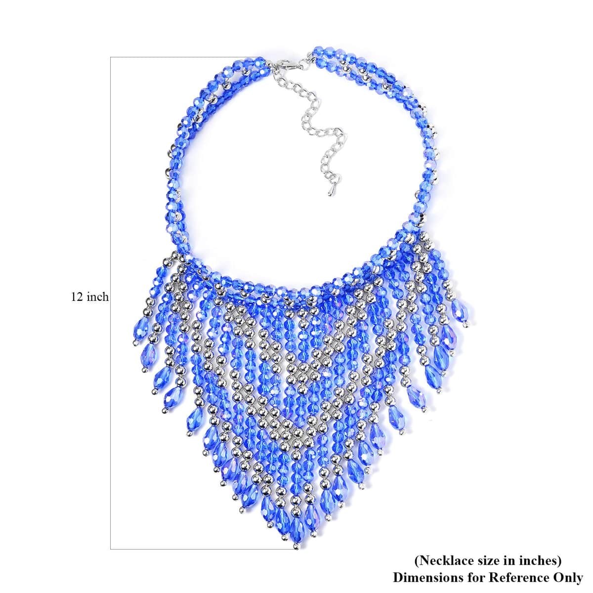 Sapphire Blue Glass, Resin Waterfall Necklace 16-20 Inches and Earrings in Silvertone & Stainless Steel image number 4