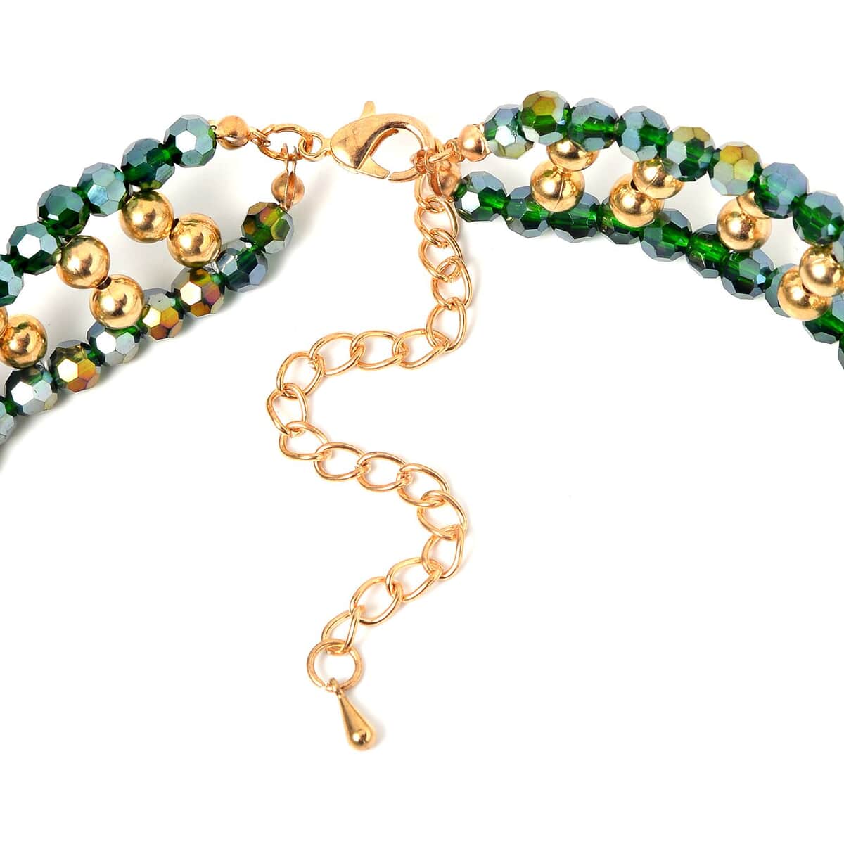 Green Glass, Resin Waterfall Necklace 16-20 Inches and Earrings in Goldtone & Stainless Steel image number 3