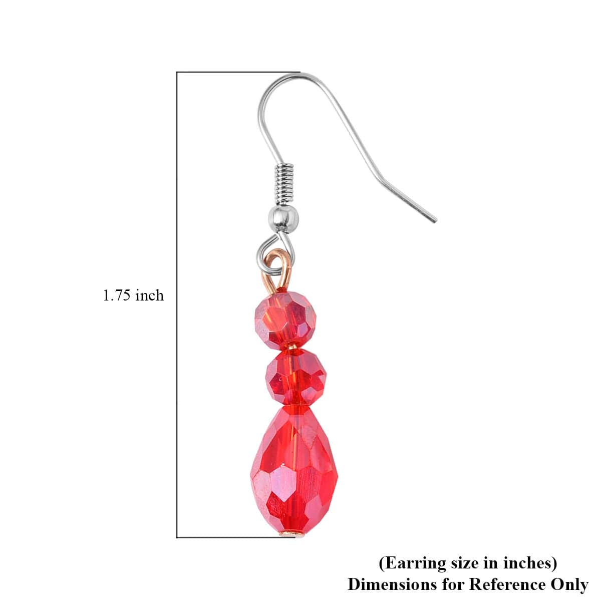 Red Glass, Resin Waterfall Necklace 16-20 Inches and Earrings in Goldtone & Stainless Steel image number 6