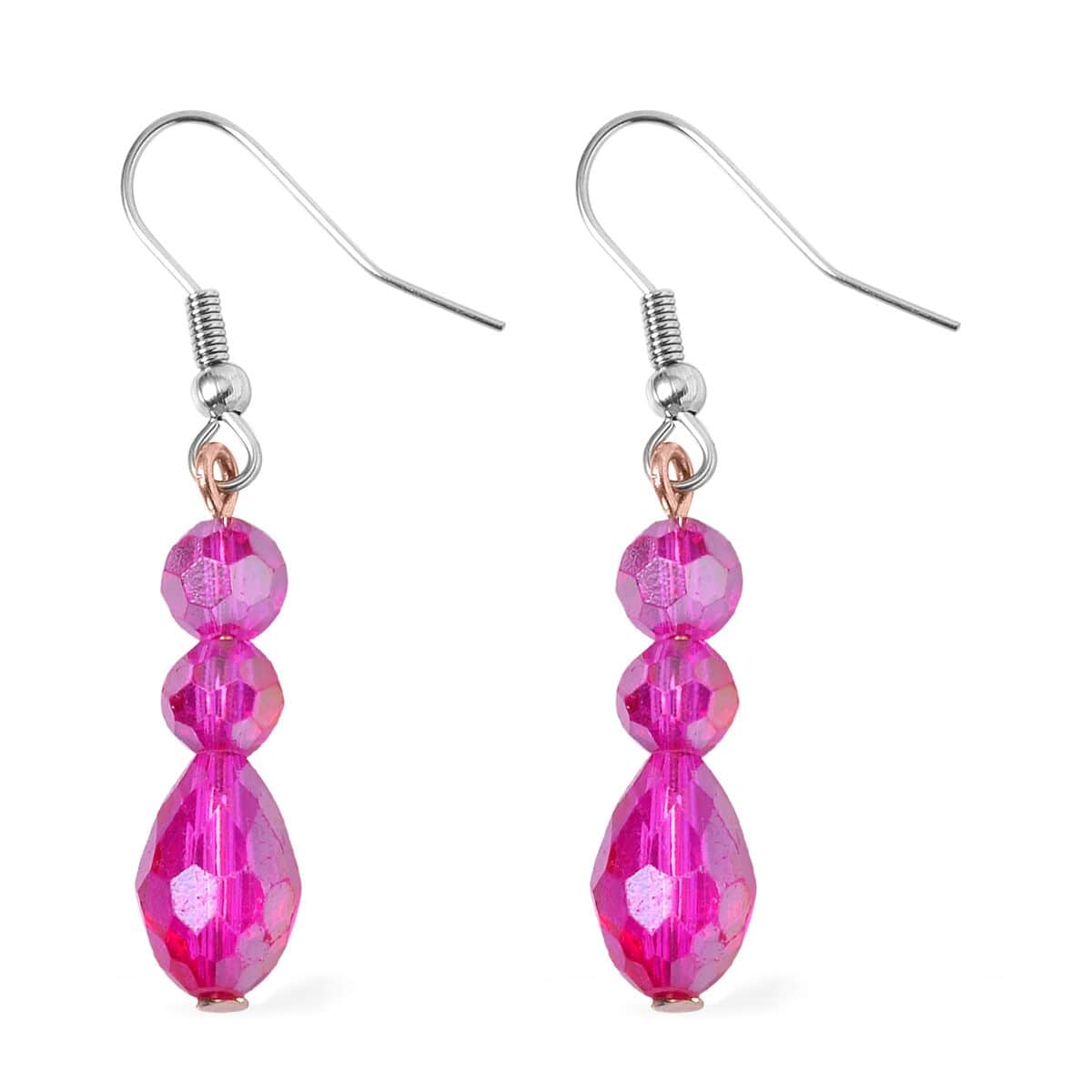 Fuchsia Glass, Resin Waterfall Necklace 16-20 Inches and Earrings in Rosetone & Stainless Steel image number 5