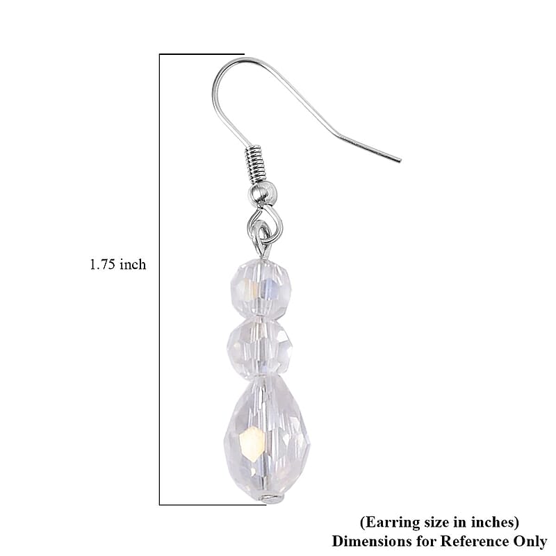 White Aurora Borealis Glass, Resin Waterfall Necklace 16-20 Inches and Earrings in Silvertone & Stainless Steel