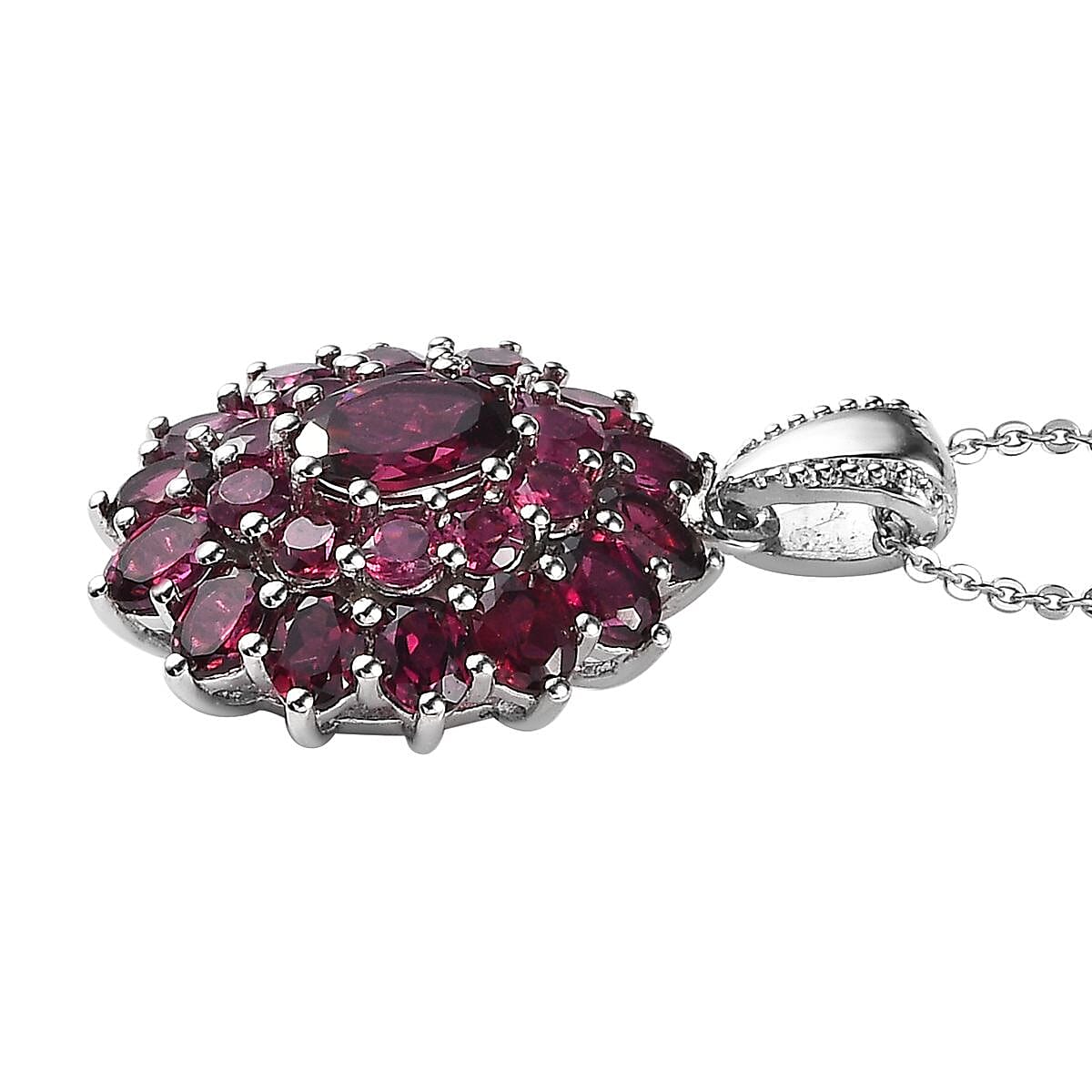 Orissa Rhodolite Garnet Floral Pendant Necklace 20 Inches in Platinum Over Sterling Silver 5.00 ctw image number 3