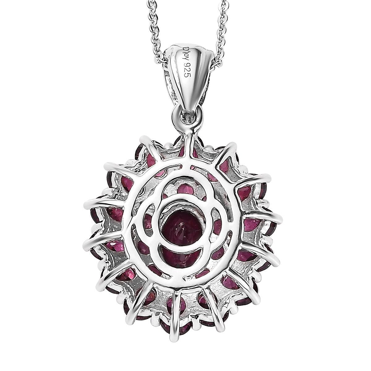 Orissa Rhodolite Garnet Floral Pendant Necklace 20 Inches in Platinum Over Sterling Silver 5.00 ctw image number 4