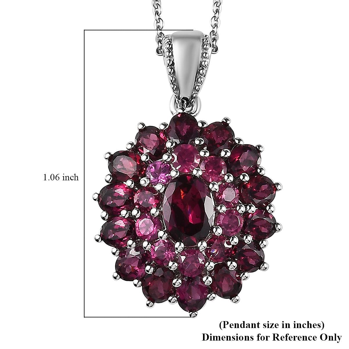 Orissa Rhodolite Garnet Floral Pendant Necklace 20 Inches in Platinum Over Sterling Silver 5.00 ctw image number 5