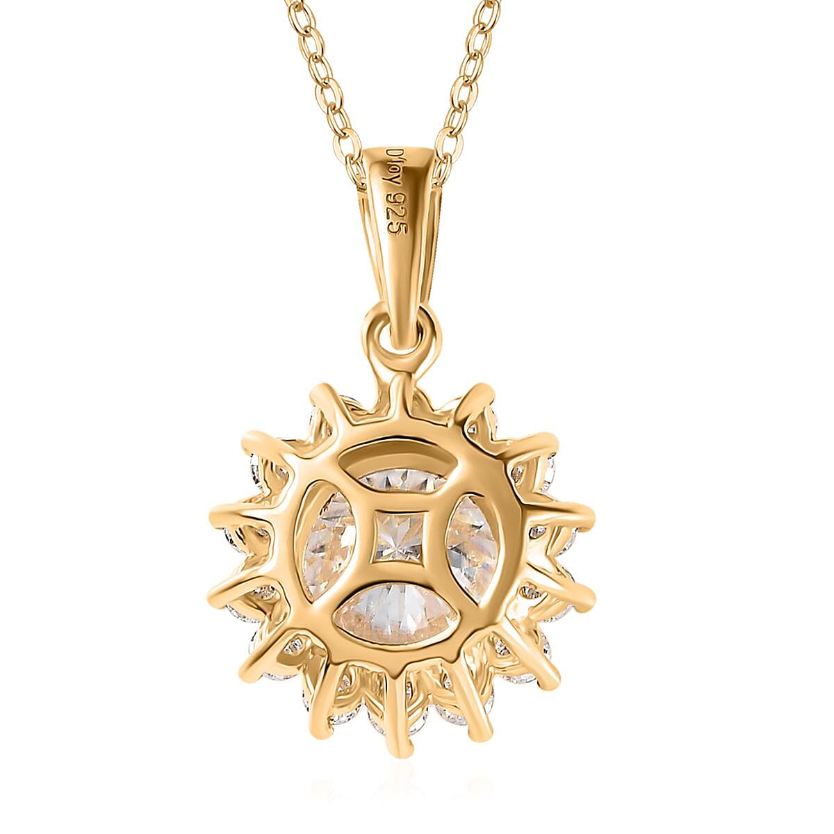 Moissanite Halo Pendant Necklace 20 Inches in Vermeil Yellow Gold Over Sterling Silver 2.60 ctw