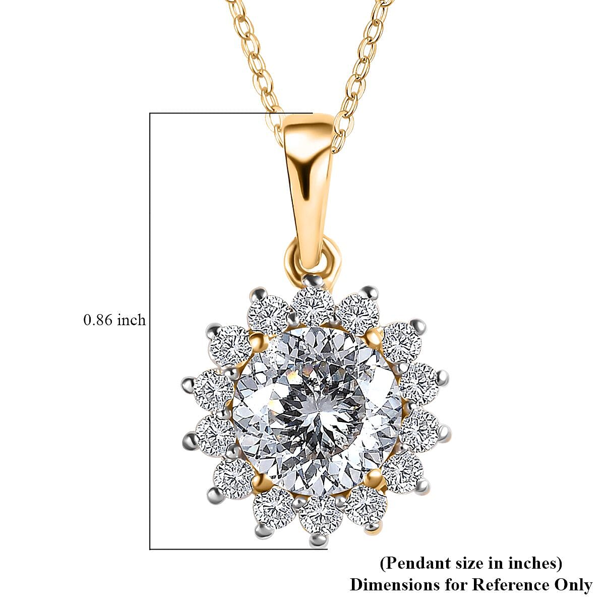 Moissanite Halo Pendant Necklace 20 Inches in Vermeil Yellow Gold Over Sterling Silver 2.60 ctw