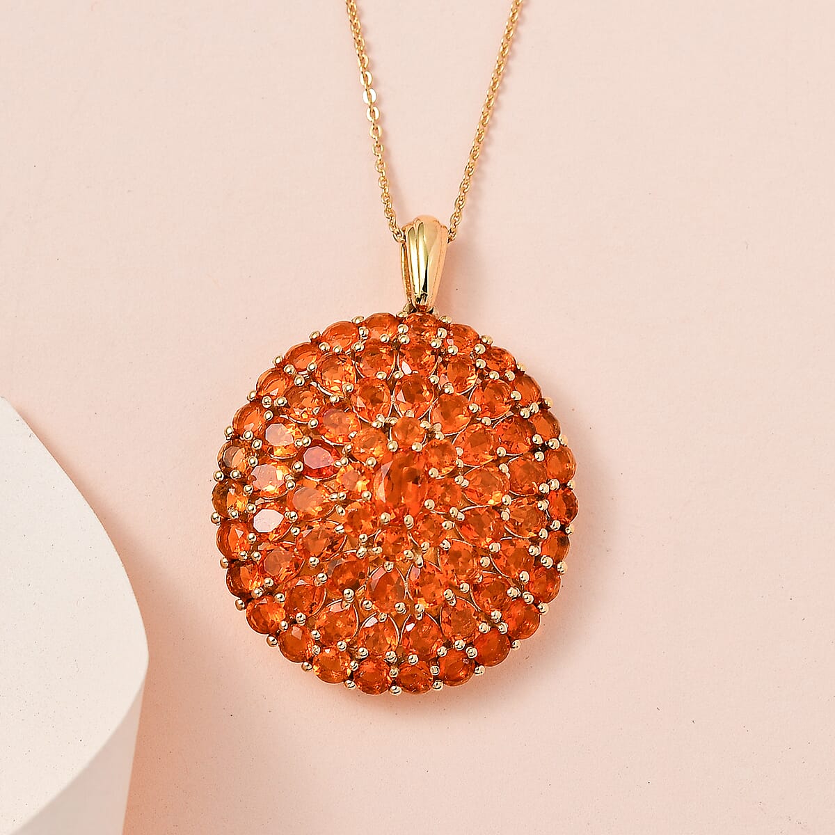 Premium Mexican Fire Opal Pendant Necklace 20 Inches in Vermeil Yellow Gold Over Sterling Silver 6.50 ctw image number 1