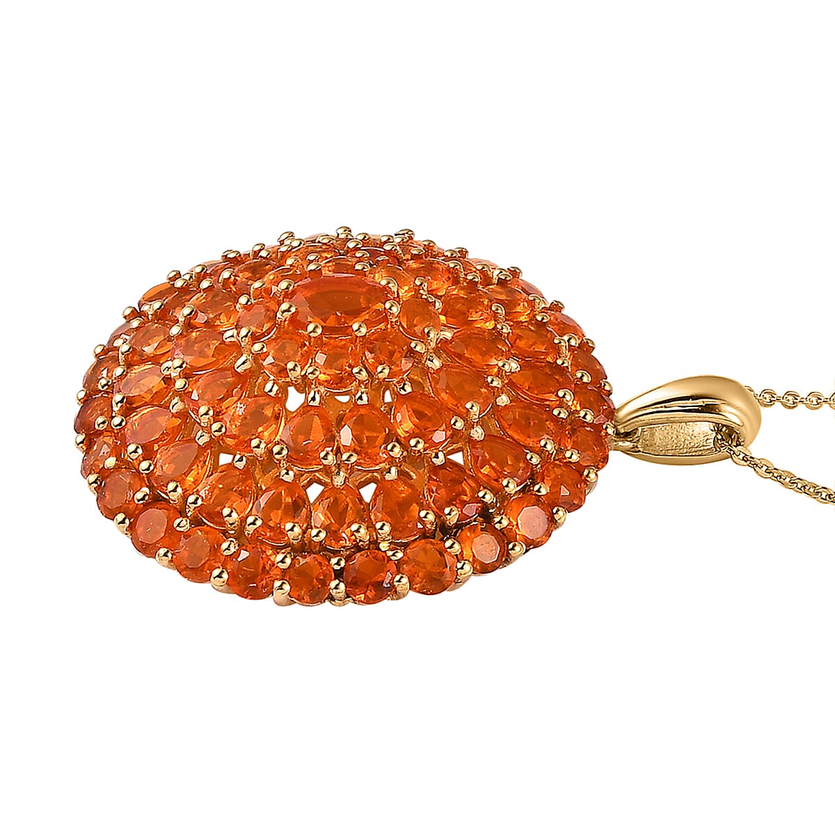 Premium Mexican Fire Opal Pendant Necklace 20 Inches in Vermeil Yellow Gold Over Sterling Silver 6.50 ctw image number 3