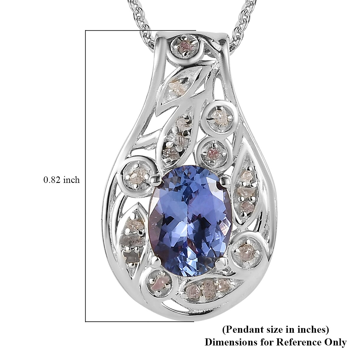 Tanzanite and Uncut Natural Pink Diamond Pendant Necklace 20 Inches in Platinum Over Sterling Silver 1.25 ctw