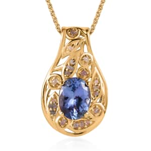 Tanzanite and Uncut Natural Pink Diamond Pendant Necklace 20 Inches in Vermeil Yellow Gold Over Sterling Silver 1.25 ctw