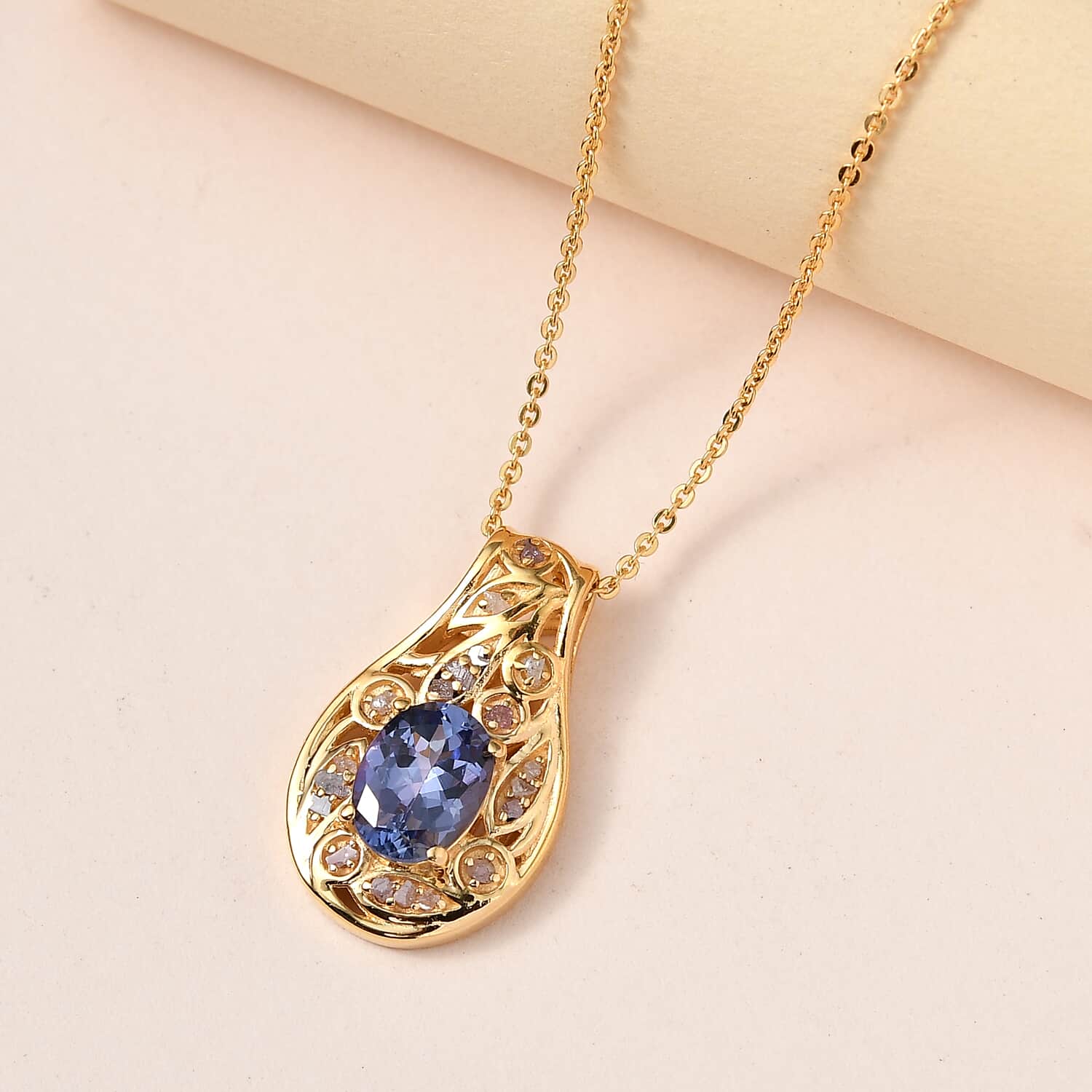 Buy Tanzanite and Uncut Natural Pink Diamond Pendant Necklace 20