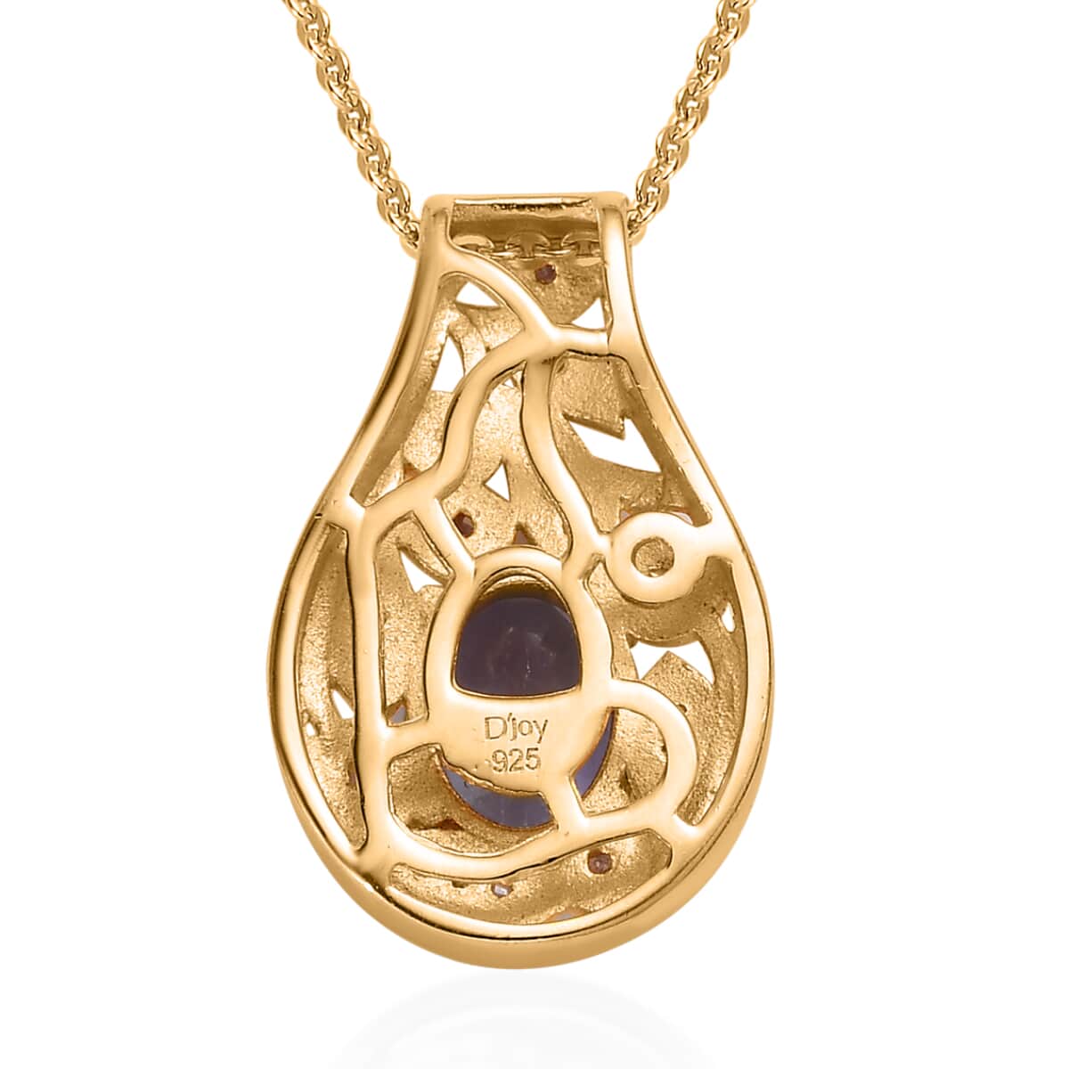 Tanzanite and Uncut Natural Pink Diamond Pendant Necklace 20 Inches in Vermeil Yellow Gold Over Sterling Silver 1.25 ctw image number 4