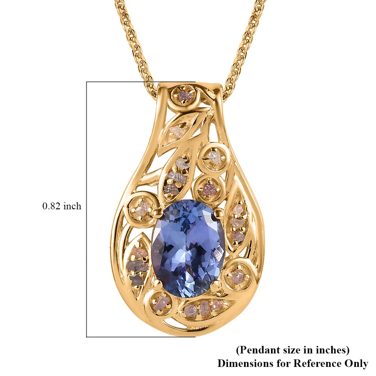 Tanzanite and Uncut Natural Pink Diamond Pendant Necklace 20 Inches in Vermeil Yellow Gold Over Sterling Silver 1.25 ctw image number 6