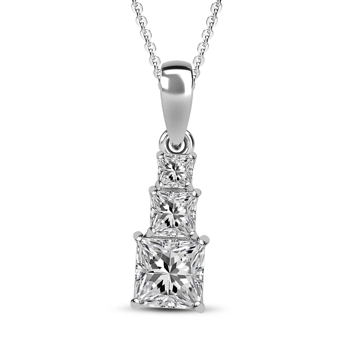 Moissanite Pendant Necklace 20 Inches in Platinum Over Sterling Silver 1.50 ctw image number 0