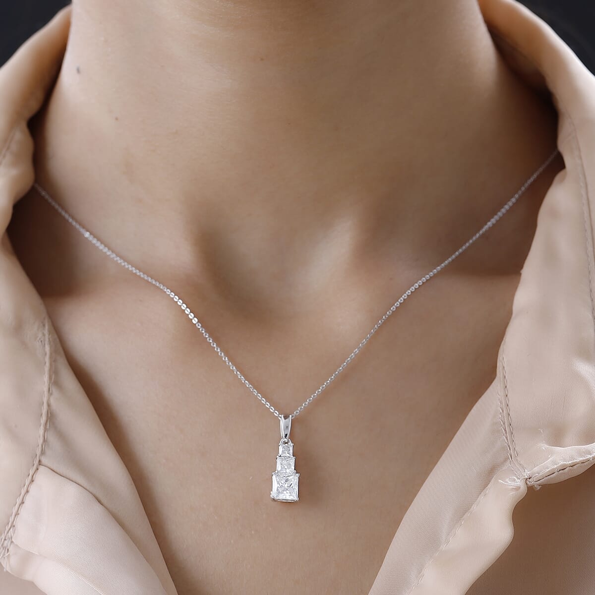 Moissanite Pendant Necklace 20 Inches in Platinum Over Sterling Silver 1.50 ctw image number 2