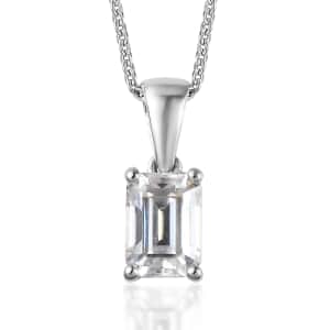 Moissanite Solitaire Pendant Necklace 20 Inches in Platinum Over Sterling Silver 1.00 ctw