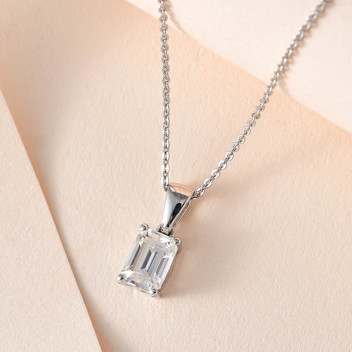 Moissanite Solitaire Pendant Necklace 20 Inches in Platinum Over Sterling Silver 1.00 ctw image number 1