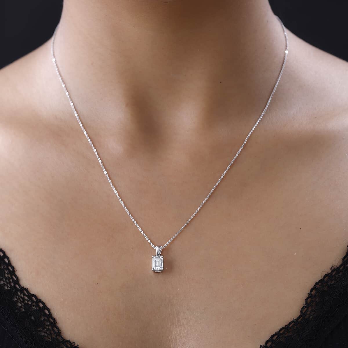 Moissanite Solitaire Pendant Necklace 20 Inches in Platinum Over Sterling Silver 1.00 ctw image number 2