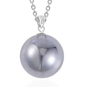 Terahertz Pendant Necklace , Terahertz Ball Pendant Necklace , Rhodium Over Sterling Silver and Stainless Steel Necklace , 20 Inch Necklace 22.35 ctw