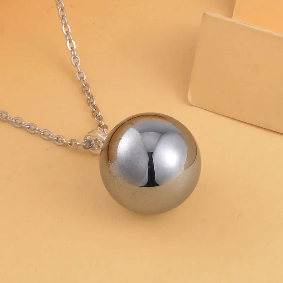 Terahertz Pendant Necklace , Terahertz Ball Pendant Necklace , Rhodium Over Sterling Silver and Stainless Steel Necklace , 20 Inch Necklace 22.35 ctw image number 1