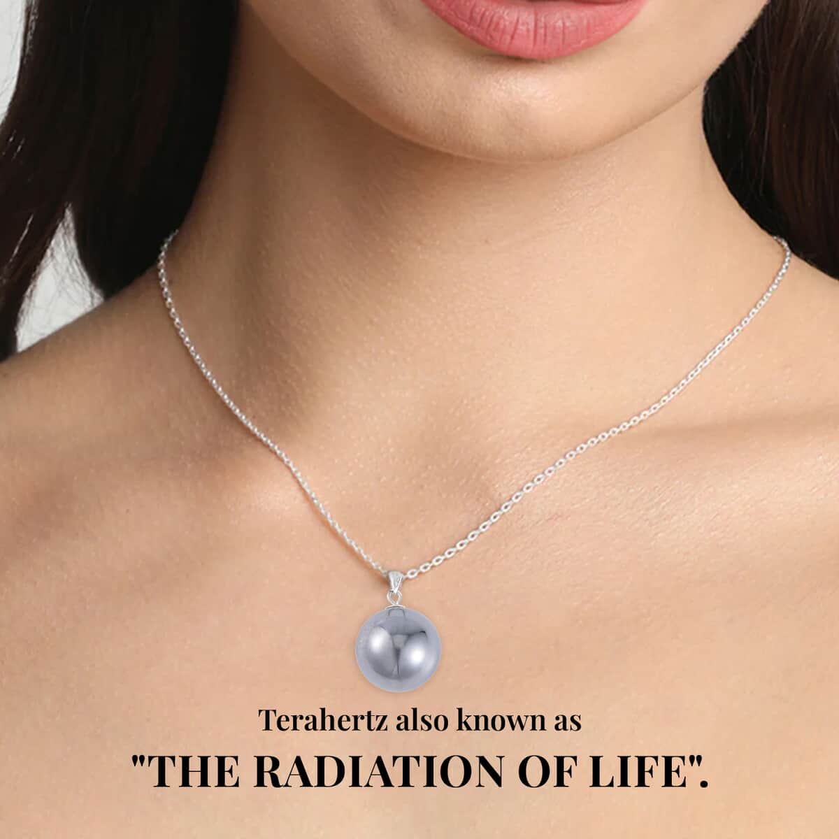Terahertz Pendant Necklace , Terahertz Ball Pendant Necklace , Rhodium Over Sterling Silver and Stainless Steel Necklace , 20 Inch Necklace 22.35 ctw image number 3