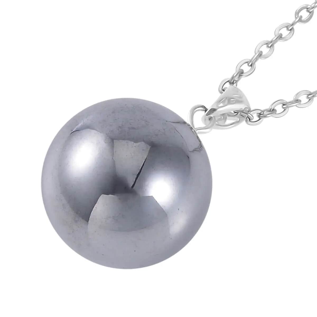 Terahertz Pendant Necklace , Terahertz Ball Pendant Necklace , Rhodium Over Sterling Silver and Stainless Steel Necklace , 20 Inch Necklace 22.35 ctw image number 4