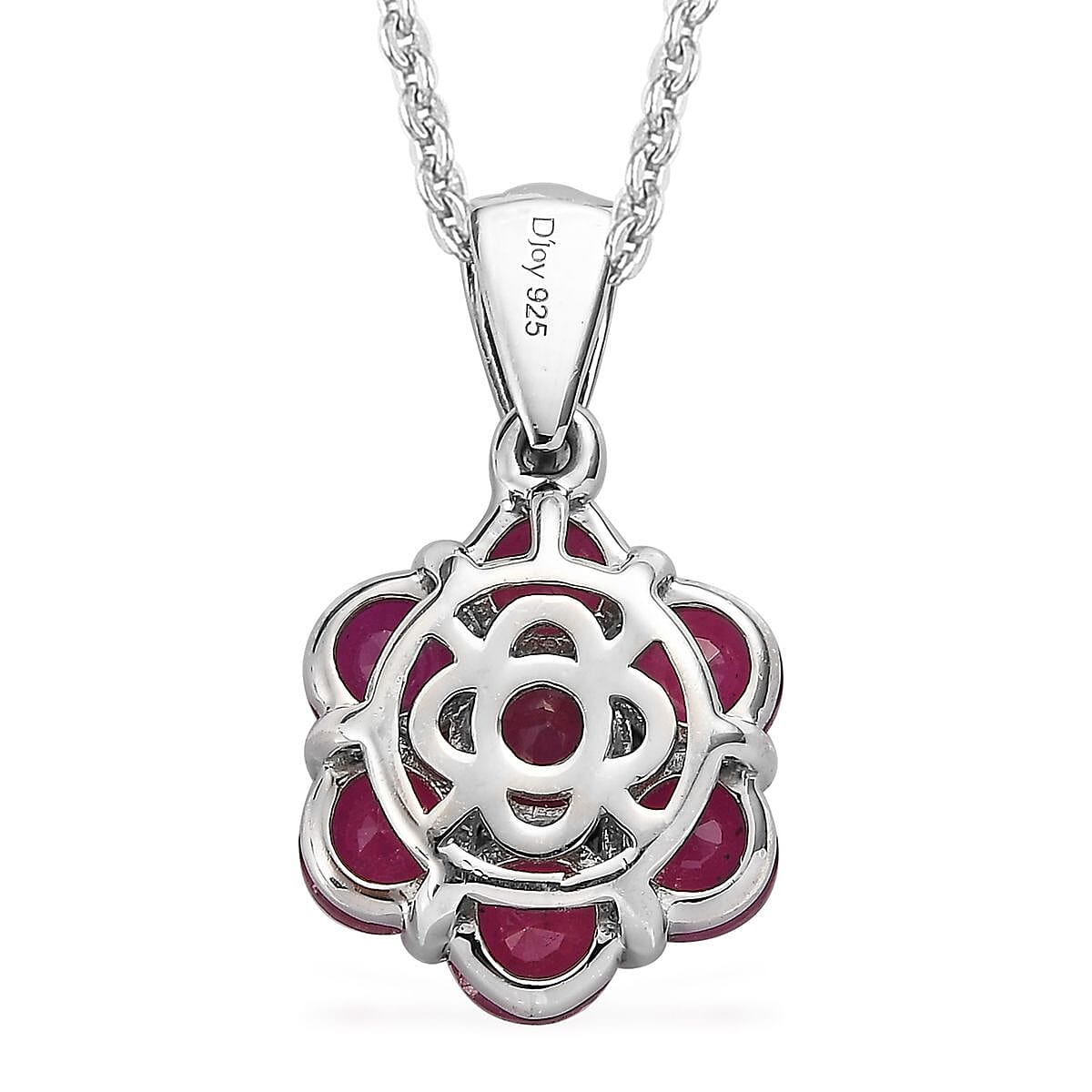Niassa Ruby (FF) Floral Pendant Necklace 20 Inches in Platinum Over Sterling Silver 4.20 ctw image number 4