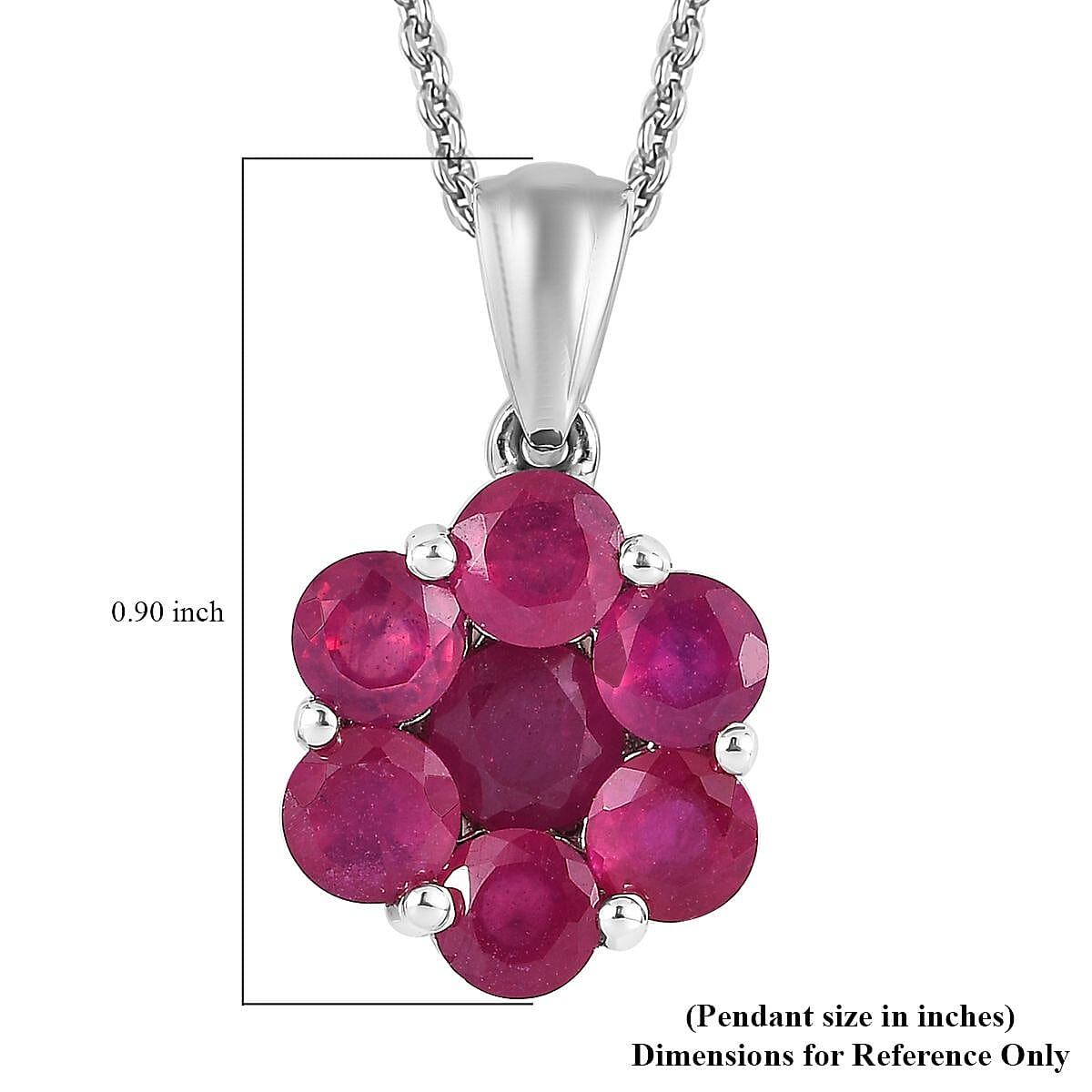 Niassa Ruby (FF) Floral Pendant Necklace 20 Inches in Platinum Over Sterling Silver 4.20 ctw
