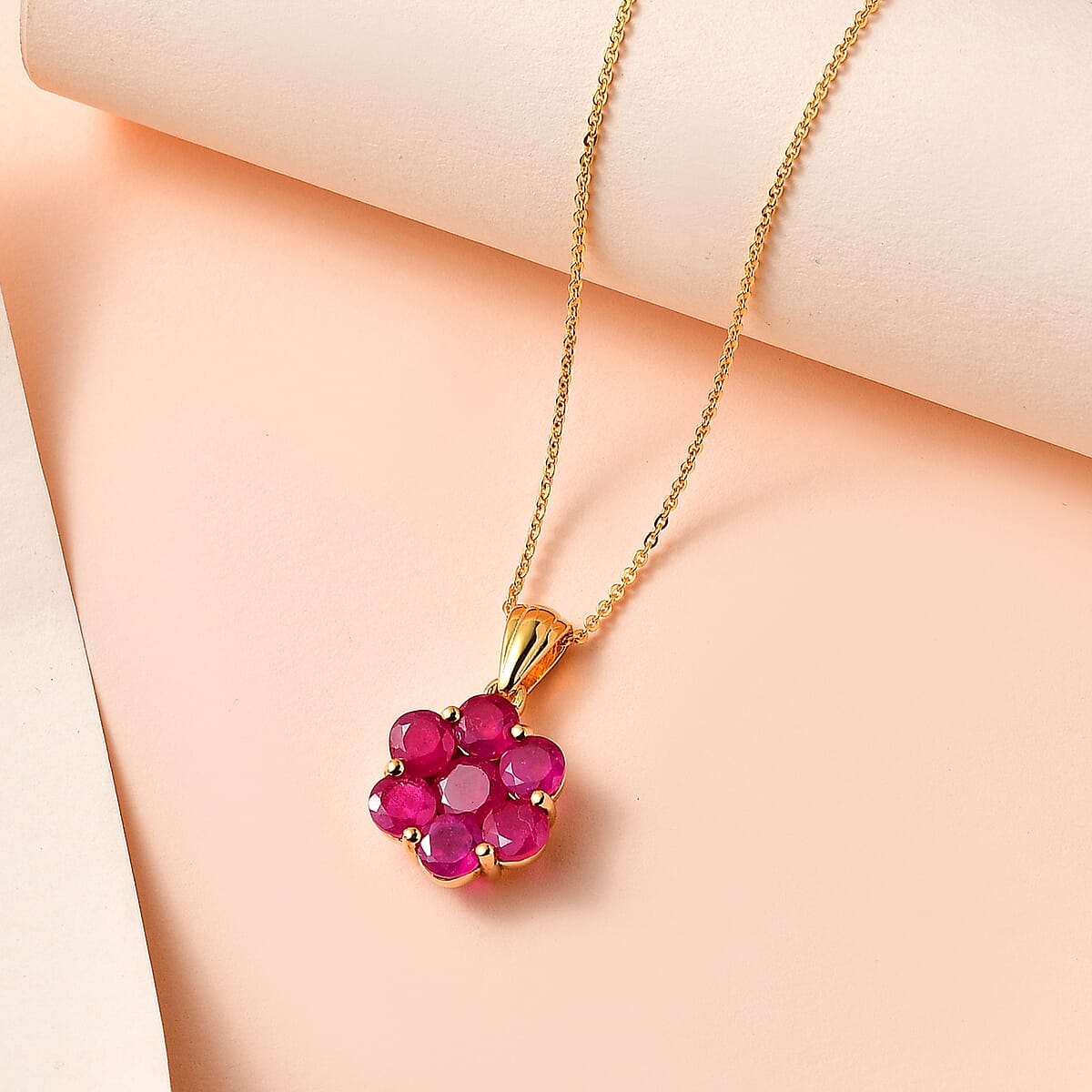 Niassa Ruby (FF) Pendant Necklace 20 Inches in Vermeil Yellow Gold Over Sterling Silver 4.20 ctw image number 1