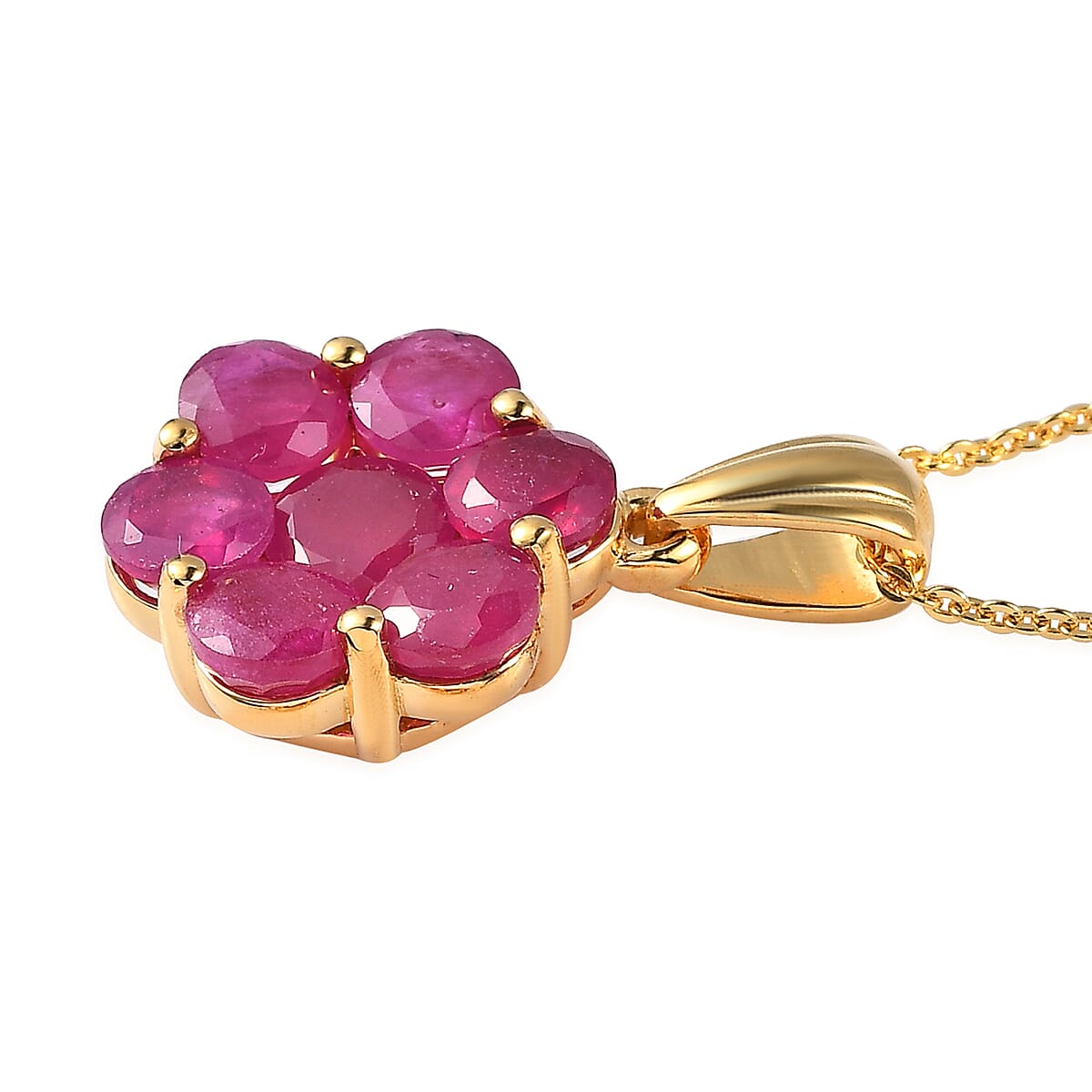 Niassa Ruby (FF) Pendant Necklace 20 Inches in Vermeil Yellow Gold Over Sterling Silver 4.20 ctw image number 3