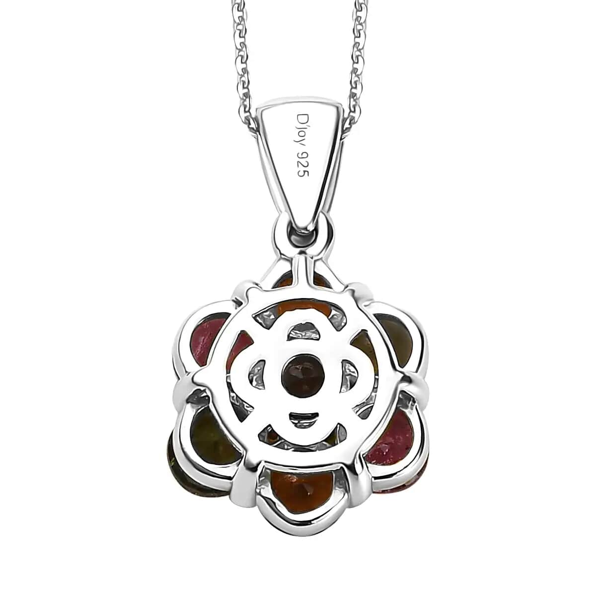 Multi-Tourmaline Floral Pendant Necklace, Platinum Over Sterling Silver Necklace in 18 Inch, Tourmaline Jewelry For Her 2.65 ctw image number 4