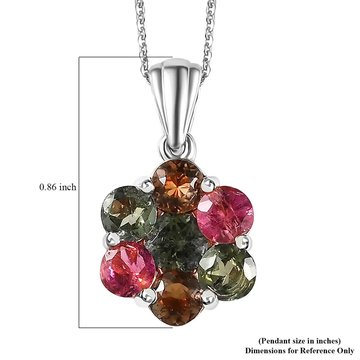 Multi-Tourmaline Floral Pendant Necklace, Platinum Over Sterling Silver Necklace in 18 Inch, Tourmaline Jewelry For Her 2.65 ctw image number 6